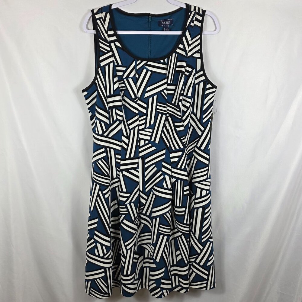 New York Clothing Co Sleeveless Dress Women's Size 14W Black White & Turquoise